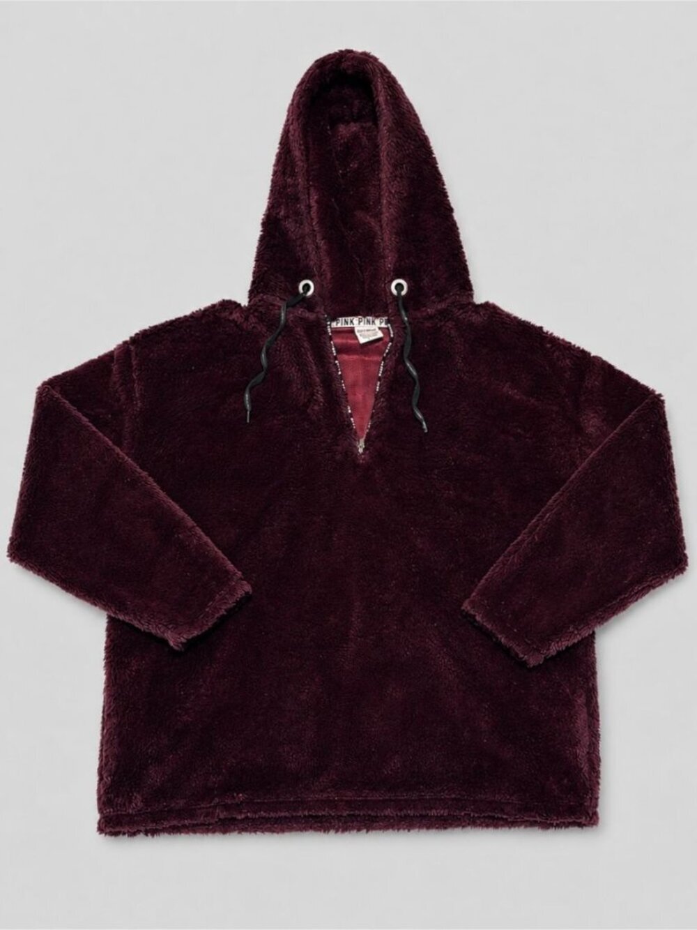 PINK Victoria's Secret Sherpa Pullover Hoodie Burgundy 1/4 Zip Size M